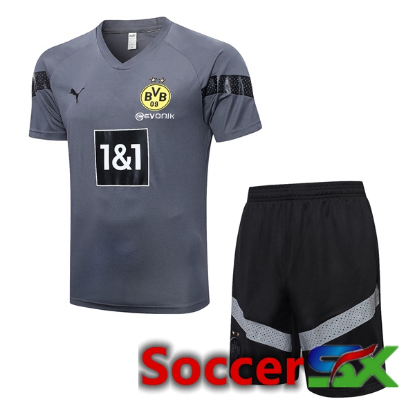 Dortmund BVB Training T Shirt + Shorts Grey 2023/2024