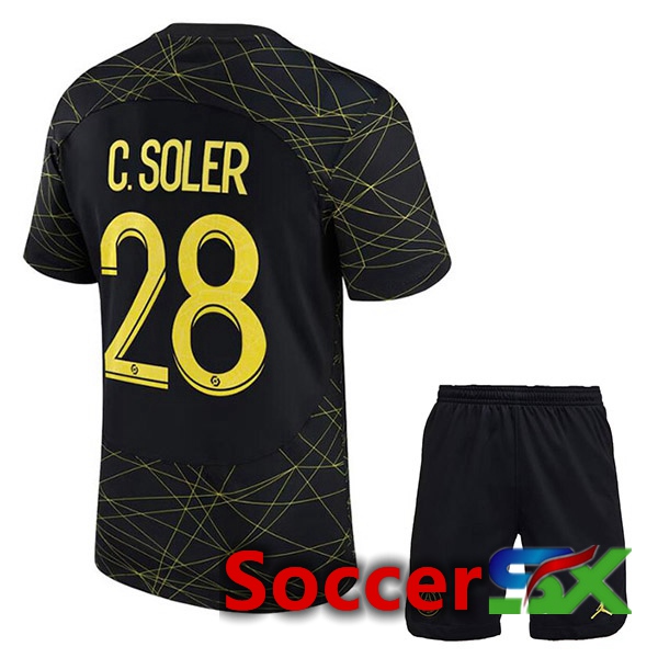 Paris PSG (C. SOLER 28) Kids Soccer Jersey Fourth Black 2022/2023