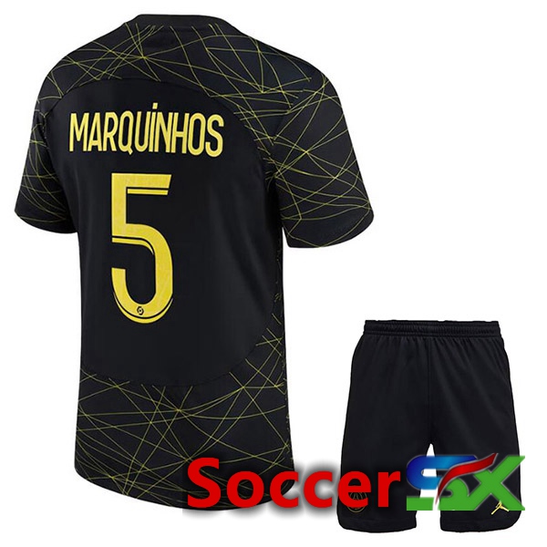 Paris PSG (MARQUINHOS 5) Kids Soccer Jersey Fourth Black 2022/2023