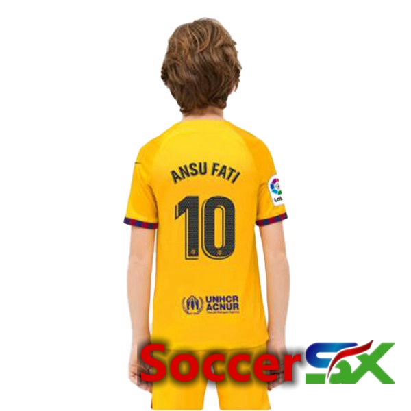 FC Barcelona (ANSU FATI 10) Kids Soccer Jersey Fourth Yellow 2022/2023