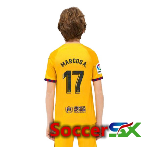 FC Barcelona (MARCOS A. 17) Kids Soccer Jersey Fourth Yellow 2022/2023