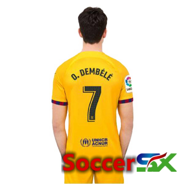 FC Barcelona (O. DEMBÉLÉ 7) Soccer Jersey Fourth Yellow 2022/2023