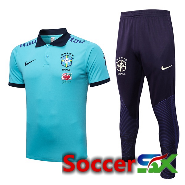 Brazil Soccer Polo + Pants Blue 2023/2024