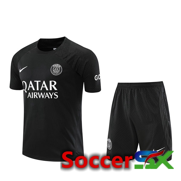 Paris PSG Training T Shirt + Shorts Black 2023/2024