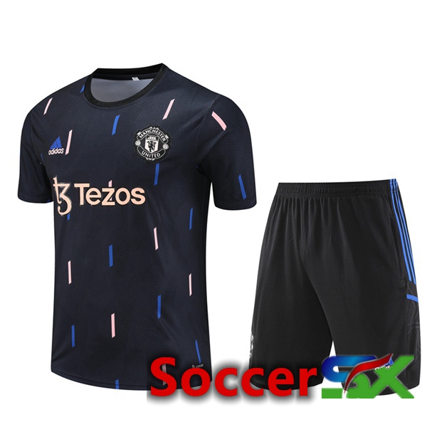 Manchester United Training T Shirt + Shorts Black 2023/2024