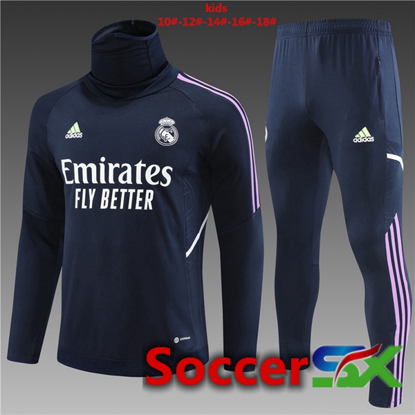 Real Madrid Kids High collar Training Tracksuit Suit Royal Blue 2023/2024