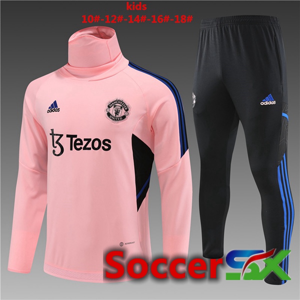 Manchester United Kids High collar Training Tracksuit Suit Pink 2023/2024