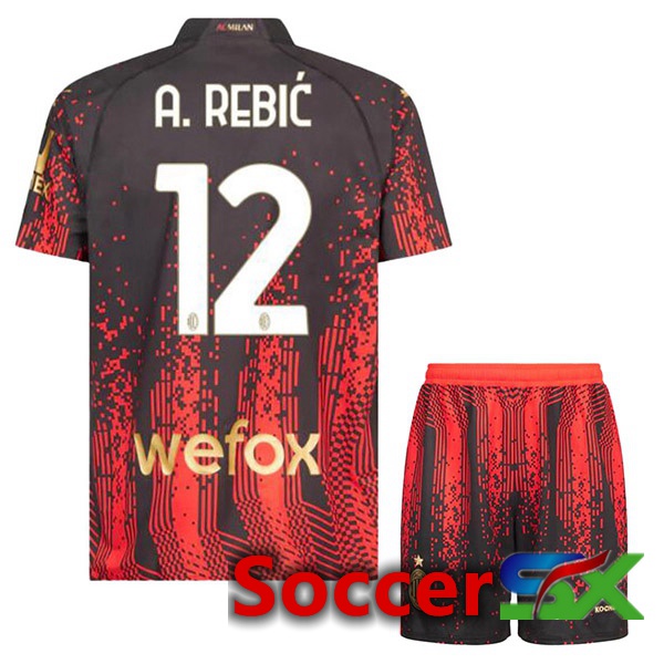 AC Milan (A. REBIĆ 12) Kids Soccer Jersey Fourth Red Black 2022/2023