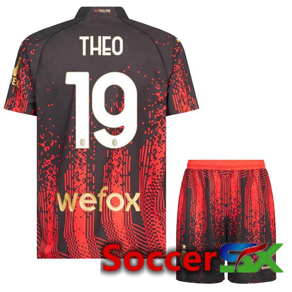 AC Milan (THEO 19) Kids Soccer Jersey Fourth Red Black 2022/2023