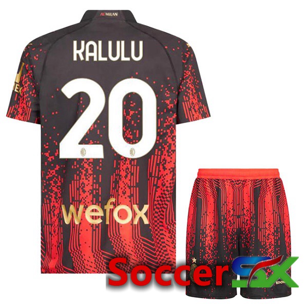 AC Milan (KALULU 20) Kids Soccer Jersey Fourth Red Black 2022/2023