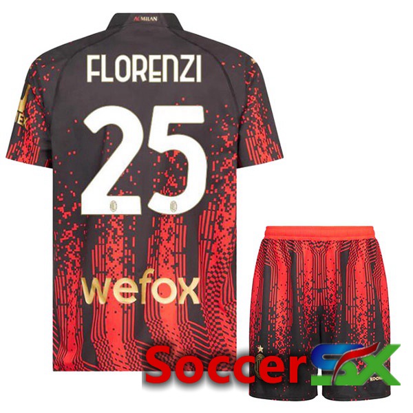 AC Milan (FLORENZI 25) Kids Soccer Jersey Fourth Red Black 2022/2023