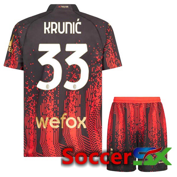 AC Milan (KRUNIĆ 33) Kids Soccer Jersey Fourth Red Black 2022/2023