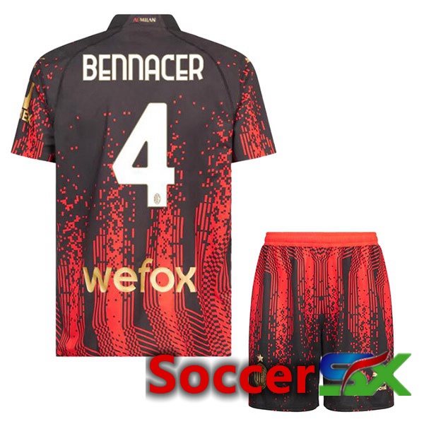 AC Milan (BENNACER 4) Kids Soccer Jersey Fourth Red Black 2022/2023