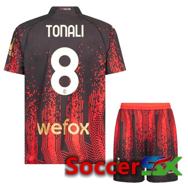 AC Milan (TONALI 8) Kids Soccer Jersey Fourth Red Black 2022/2023
