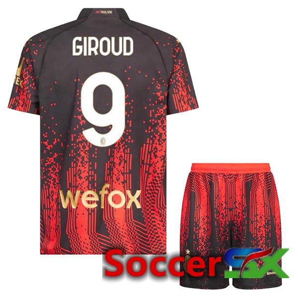 AC Milan (GIROUD 9) Kids Soccer Jersey Fourth Red Black 2022/2023