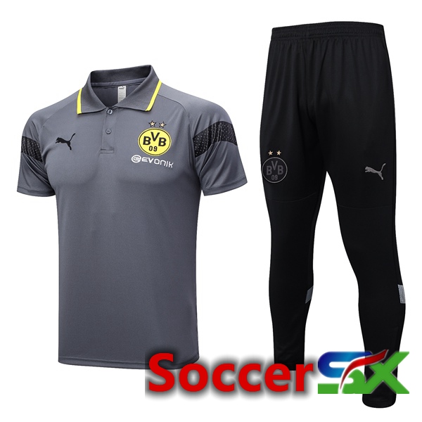 Dortmund BVB Soccer Polo + Pants Grey 2023/2024