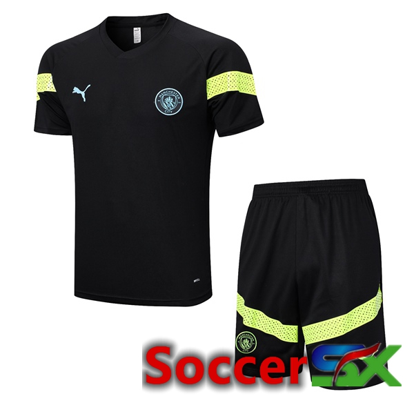 Manchester City Training T Shirt + Shorts Black 2023/2024