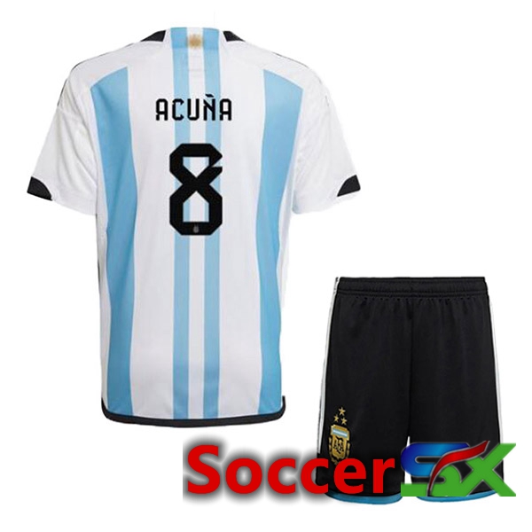 Argentina (ACUÑA 8) 3 Stars Kids Soccer Jersey Home Blue White 2022/2023