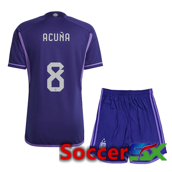 Argentina (ACUÑA 8) 3 Stars Kids Soccer Jersey Away Purple 2022/2023