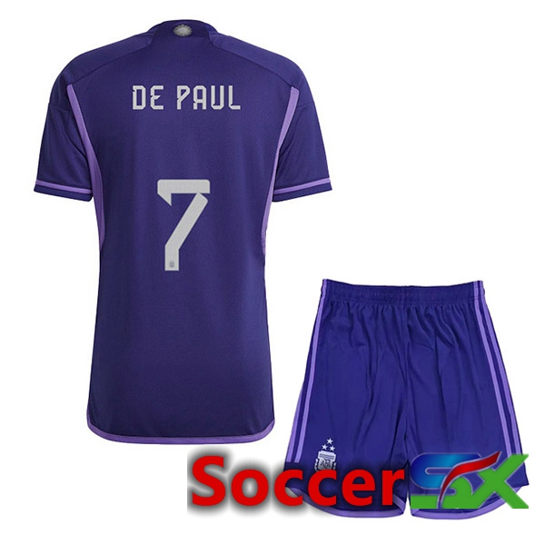 Argentina (DE PAUL 7) 3 Stars Kids Soccer Jersey Away Purple 2022/2023