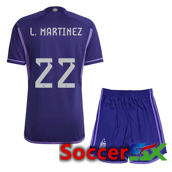 Argentina (L. MARTINEZ 22) 3 Stars Kids Soccer Jersey Away Purple 2022/2023