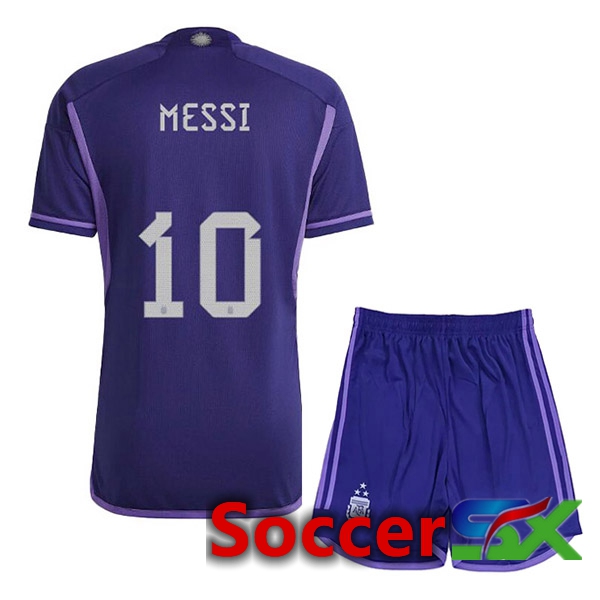 Argentina (MESSI 10) 3 Stars Kids Soccer Jersey Away Purple 2022/2023