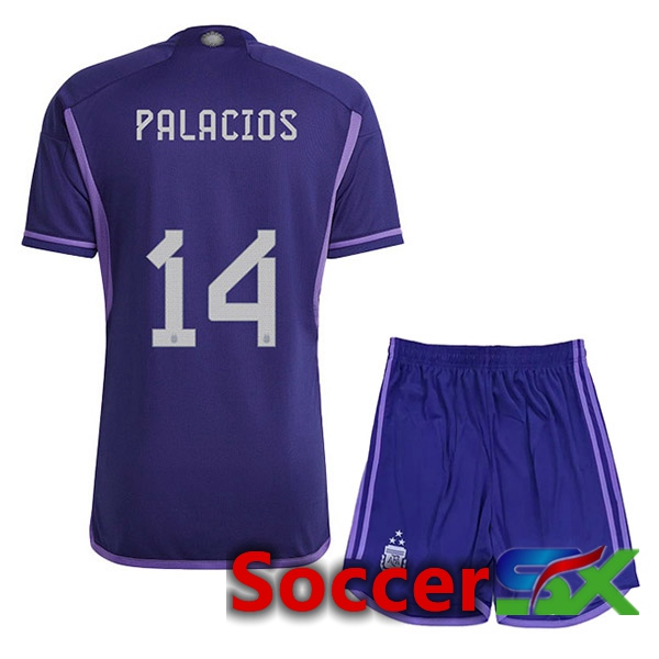 Argentina (PALACIOS 14) 3 Stars Kids Soccer Jersey Away Purple 2022/2023