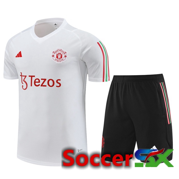 Manchester United Training T Shirt + Shorts White 2023/2024