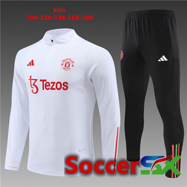 Manchester United Kids Training Tracksuit Suit White 2023/2024