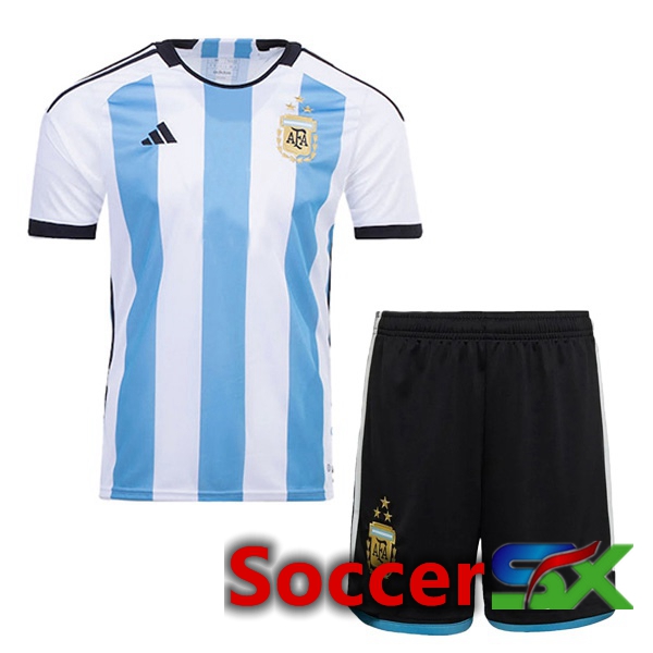 Argentina 3 Stars Kids Soccer Jersey Home White Blue 2022/2023