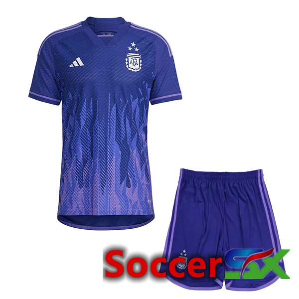 Argentina 3 Stars Kids Soccer Jersey Away Purple 2022/2023