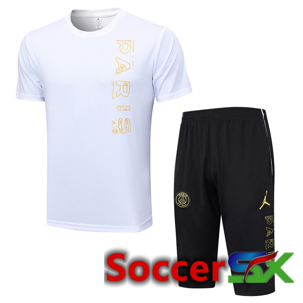 Paris PSG Training T Shirt + Shorts White 2023/2024