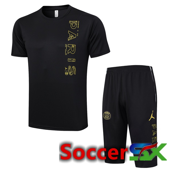 Paris PSG Training T Shirt + Shorts Black 2023/2024