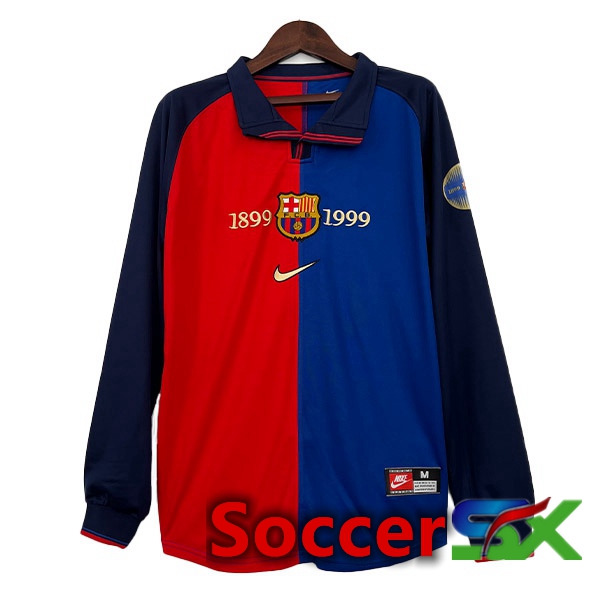FC Barcelona Retro Soccer Jersey 100th Anniversary Long Sleeve Red Blue