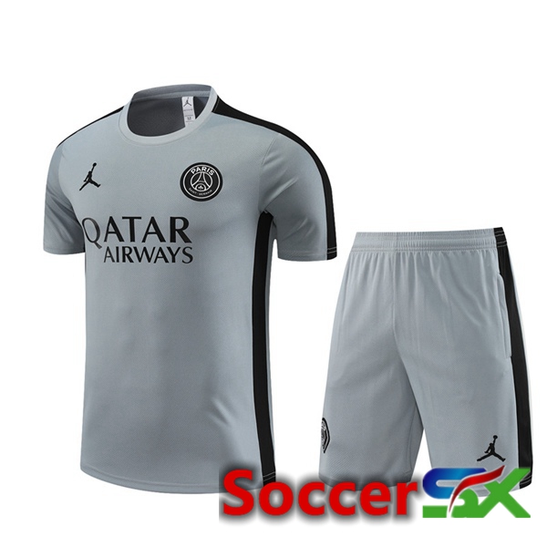 JORDAN Paris PSG Training T Shirt + Shorts Grey 2023/2024