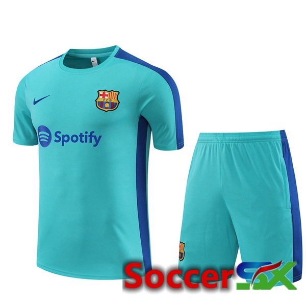 FC Barcelona Training T Shirt + Shorts Cyan 2023/2024