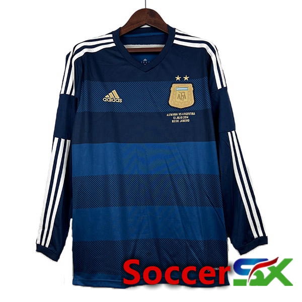 Argentina Retro Soccer Jersey Away Long Sleeve Royal Blue 2014