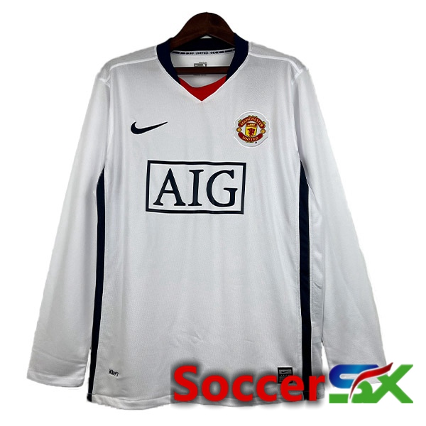 Manchester United Retro Soccer Jersey Away Long Sleeve White 2007-2008