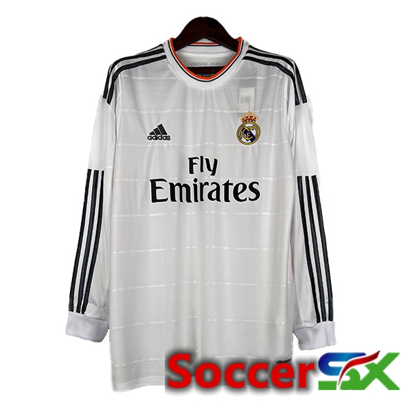 Real Madrid Retro Soccer Jersey Home Long Sleeve White 2013-2014