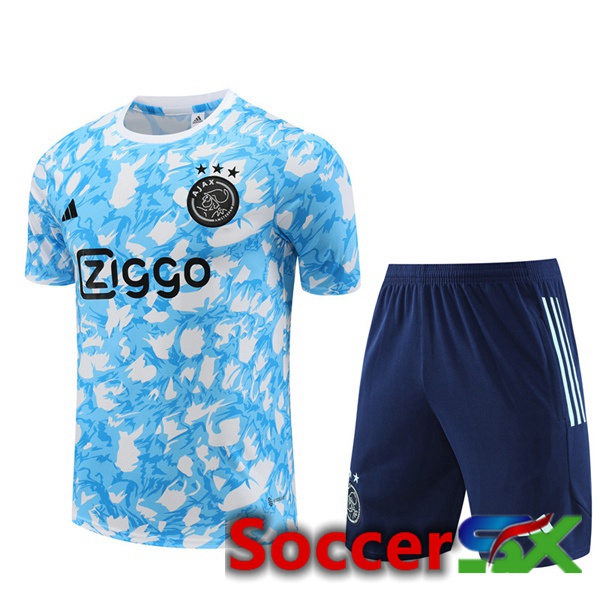 AFC Ajax Training T Shirt + Shorts Blue White 2023/2024