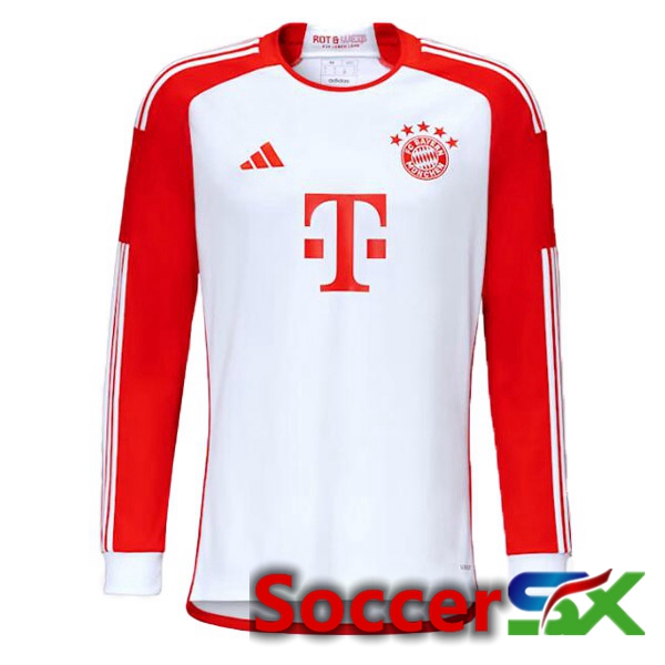 Bayern Munich Soccer Jersey Home Long Sleeve White Red 2023/2024