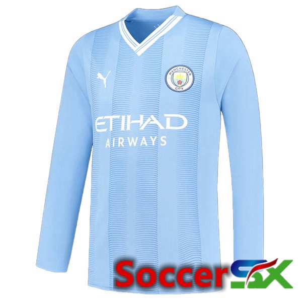 Manchester City Soccer Jersey Home Long Sleeve Blue 2023/2024