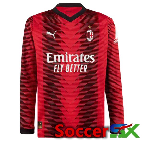 AC Milan Soccer Jersey Home Long Sleeve Red 2023/2024