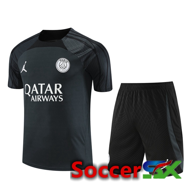 JORDAN Paris PSG Training T Shirt + Shorts Black 2023/2024