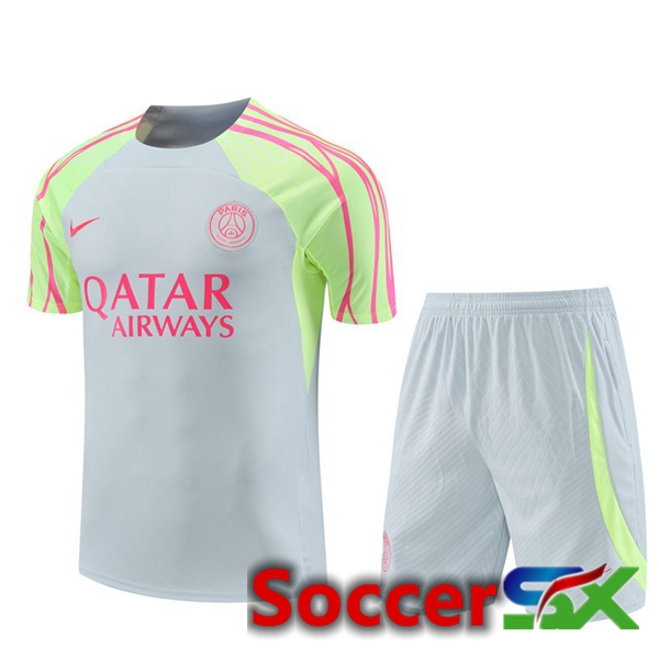 Paris PSG Training T Shirt + Shorts Grey 2023/2024