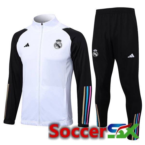 Real Madrid Training Jacket Suit White Black 2023/2024