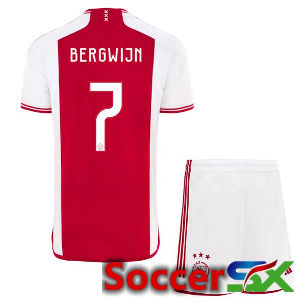 AFC Ajax (Bergwijn 7) Kids Soccer Jersey Home Red White 2023/2024