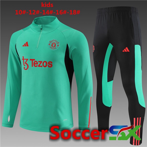 Manchester United Kids Training Tracksuit Suit Green 2023/2024