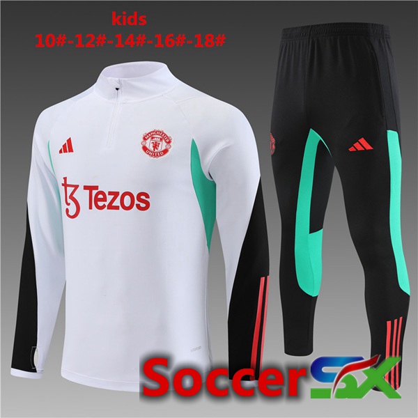 Manchester United Kids Training Tracksuit Suit White 2023/2024