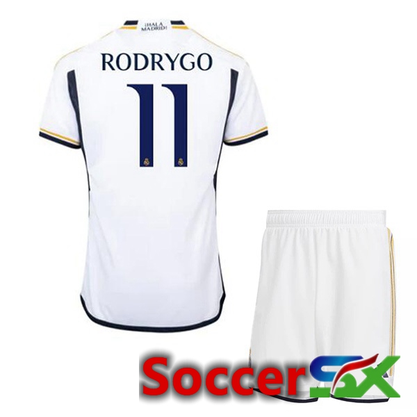 Real Madrid (Rodrygo 11) Kids Soccer Jersey Home White 2023/2024